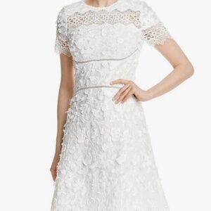 ELIE TAHARI DRESS ADINA WHITE FLORAL APPLIQUE & LACE SIZE 6 SHORT SLEEVE NEW